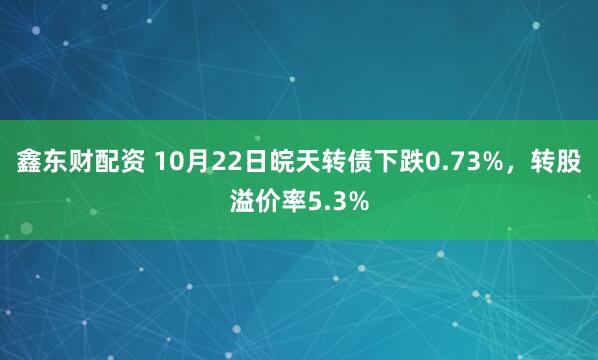 鑫东财配资 10月22日皖天转债下跌0.73%，转股溢价率5.3%
