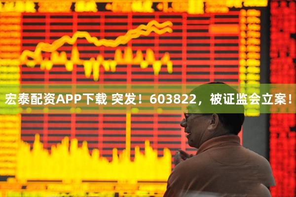 宏泰配资APP下载 突发！603822，被证监会立案！