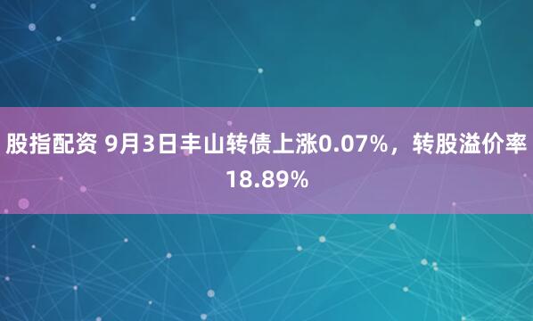 股指配资 9月3日丰山转债上涨0.07%，转股溢价率18.89%