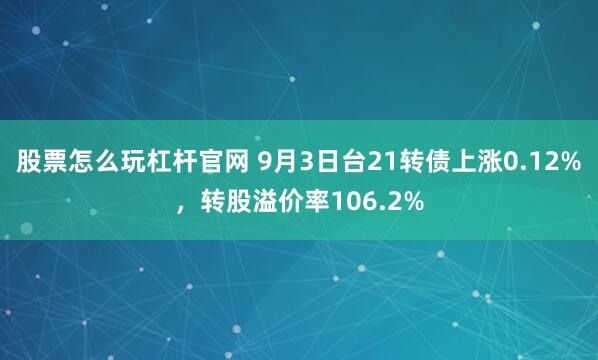 股票怎么玩杠杆官网 9月3日台21转债上涨0.12%，转股溢价率106.2%